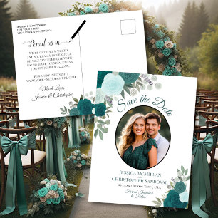 Elegante Tealrosen & Foto Hochzeit Merken Sie sich Ankündigungspostkarte
