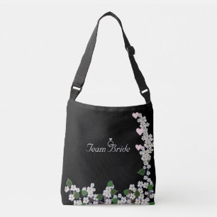 Elegante Team Bride Blume auf Black Crossbody Bag Tragetaschen Mit Langen Trägern