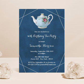 Elegante Teapot Birthday Tea Party Einladung