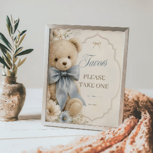 Elegante Teddy-Bär-Baby-Shower-Mitgebsel Poster