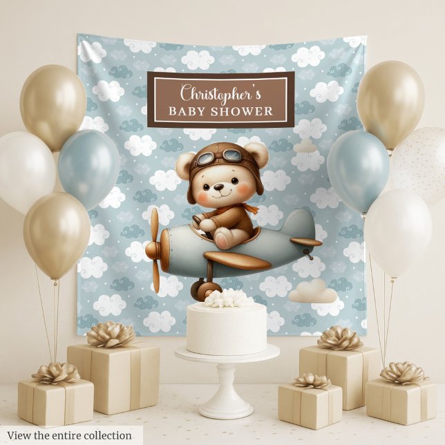 Elegante Teddy Bär Pilot Baby Dusche Wanddekor Wandteppich (Elegant teddy bear pilot baby shower wall decor Tapestry)