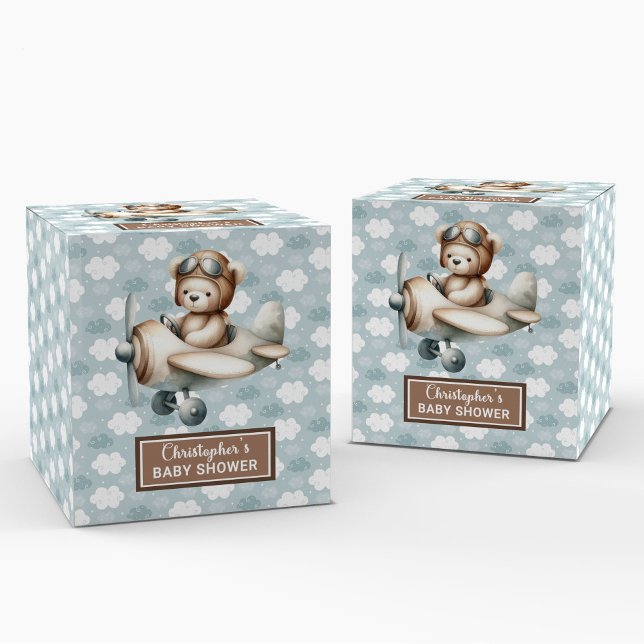 Elegante Teddy Bear Pilot Baby Shower Fevor Box Geschenkschachtel (Elegant Teddy Bear Pilot Baby Shower Favor Box)