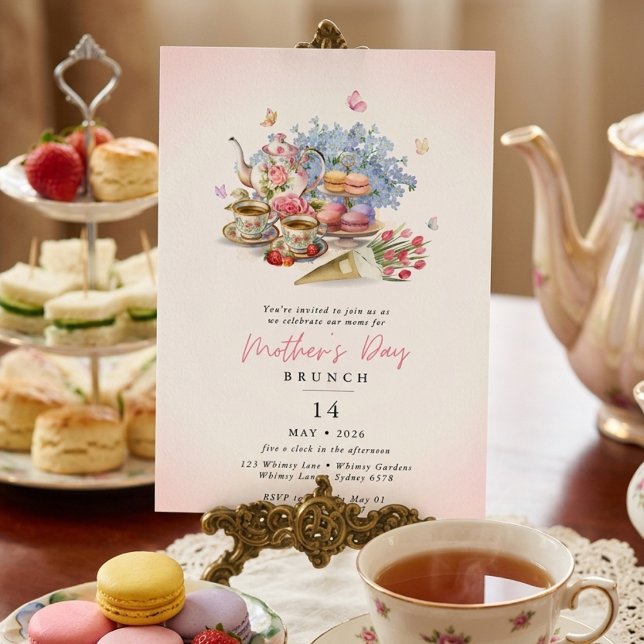 Elegante Teeparty-Blumen-Muttertags-Brunch Einladung (Von Creator hochgeladen)