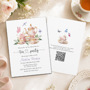 Elegante Teeparty-QR-Code-Schmetterling-Baby-Party Einladung