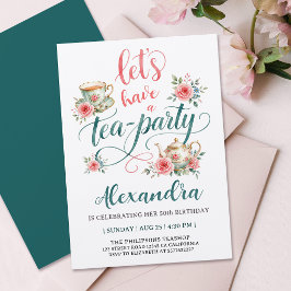 Elegante Teeparty-Rotgrüne Teetasse Florale Schrif Einladung