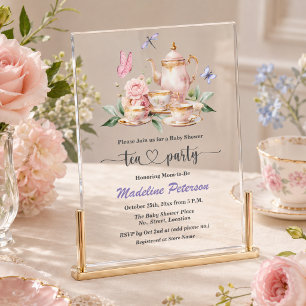 Elegante Teeparty-Schmetterlinge Baby Shower Acryleinladungen