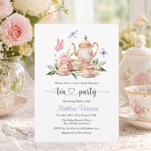 Elegante Teeparty-Schmetterlinge Baby Shower Einladung