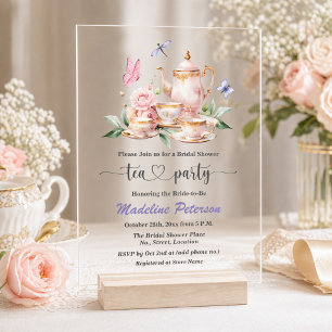 Elegante Teeparty-Schmetterlinge Brautparty  Acryleinladungen
