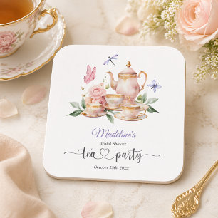 Elegante Teeparty Schmetterlinge Brautparty Rechteckiger Pappuntersetzer