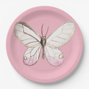 Elegante Teller mit Aquarellbutterfly Pink Paper