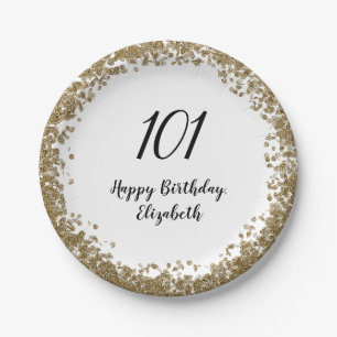 Elegante Teller zum 101. Geburtstag mit goldenen P