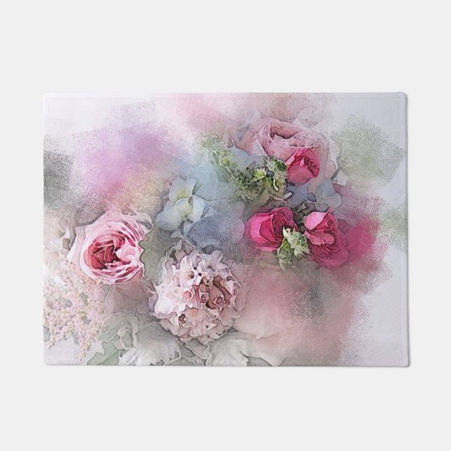 Elegante Template Aquarell-Rose Blume Fußmatte (Vorderseite)