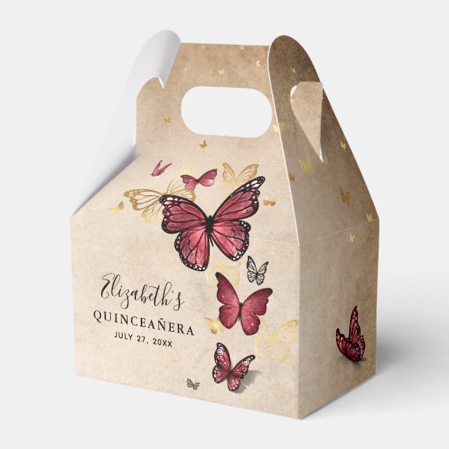 Elegante Template Gold und Burgundy Butterfly Geschenkschachtel (Vorderseite)