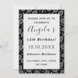 Elegante Tennis Rackets Balls Spieler Geburtstagsp Einladung