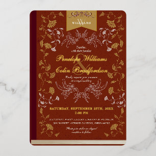 Elegante Terra Cotta Gold Floral Book Cover Weddin Folieneinladung