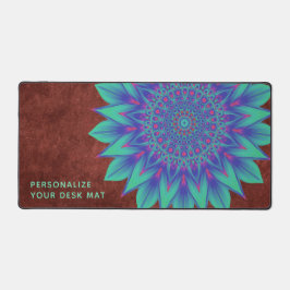 Elegante Terracotta Aquamarin Floral Mandala Schreibtischunterlage