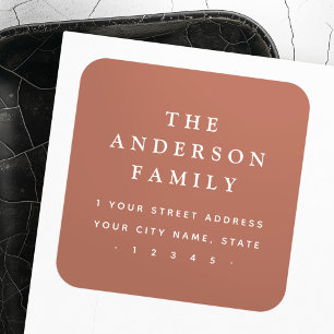 Elegante Terracotta-braune Rücksendeadresse Quadratischer Aufkleber