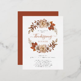 Elegante Terracotta Erntedank Dinner Folie Einladungspostkarte