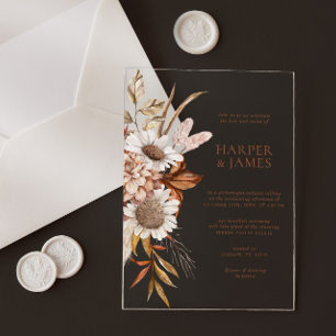 Elegante Terracotta Floral Boho Hochzeit im Herbst Acryleinladungen