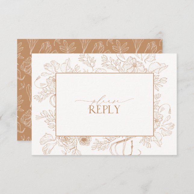 Elegante Terracotta Floral Line Art Wedding QR Cod RSVP Karte (Vorne/Hinten)