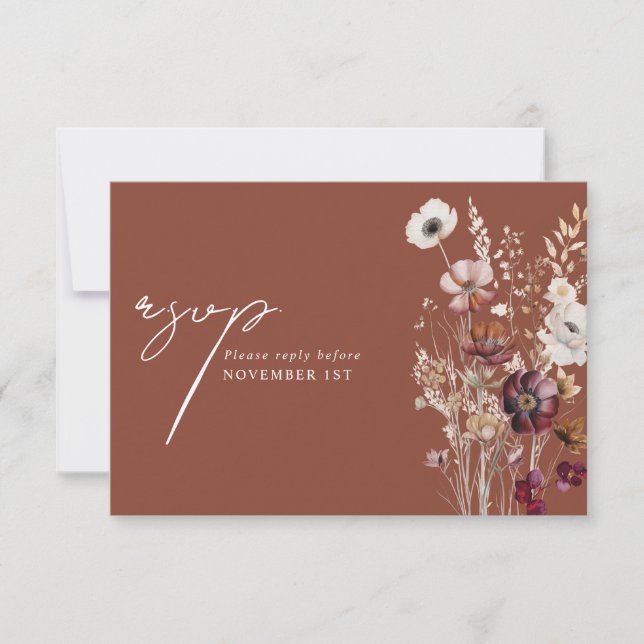Elegante Terracotta Floral QR Code Hochzeit RSVP Karte (Vorderseite)