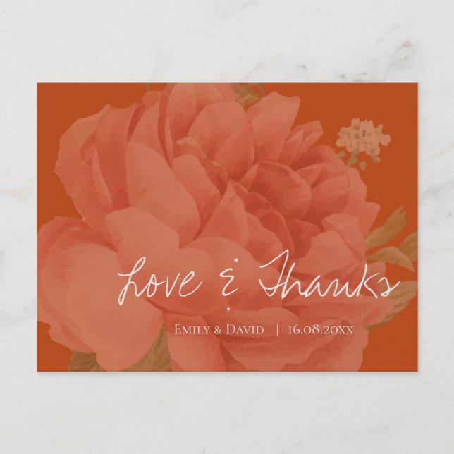 Elegante Terracotta Floral Wedding Liebe und viele Postkarte (Vorderseite)