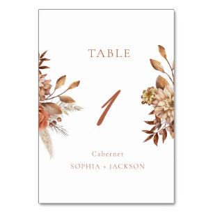 Elegante Terracotta Floral Wedding Tischnummer