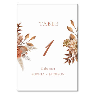 Elegante Terracotta Floral Wedding Tischnummer