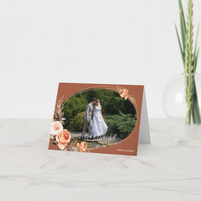 Elegante Terracotta Foto Boho Hochzeit im Herbst Dankeskarte (Vorderseite)