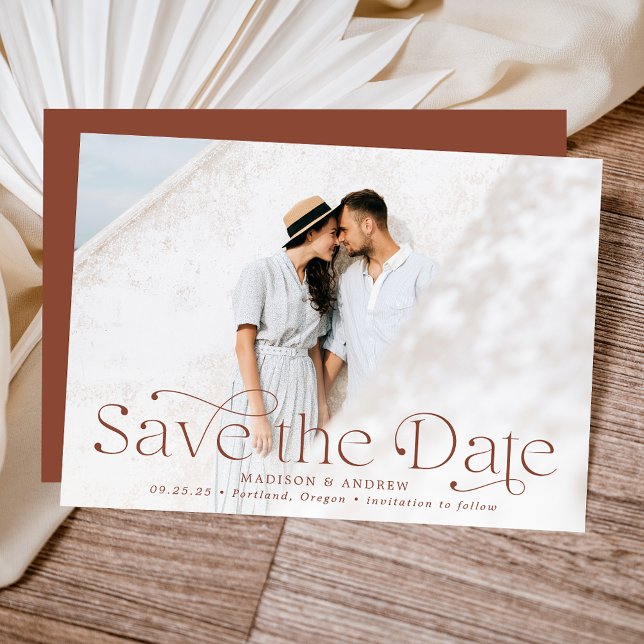 Elegante Terracotta Foto Wedding Save The Date (Von Creator hochgeladen)