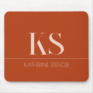 Elegante Terracotta Name und Monogram Mousepad