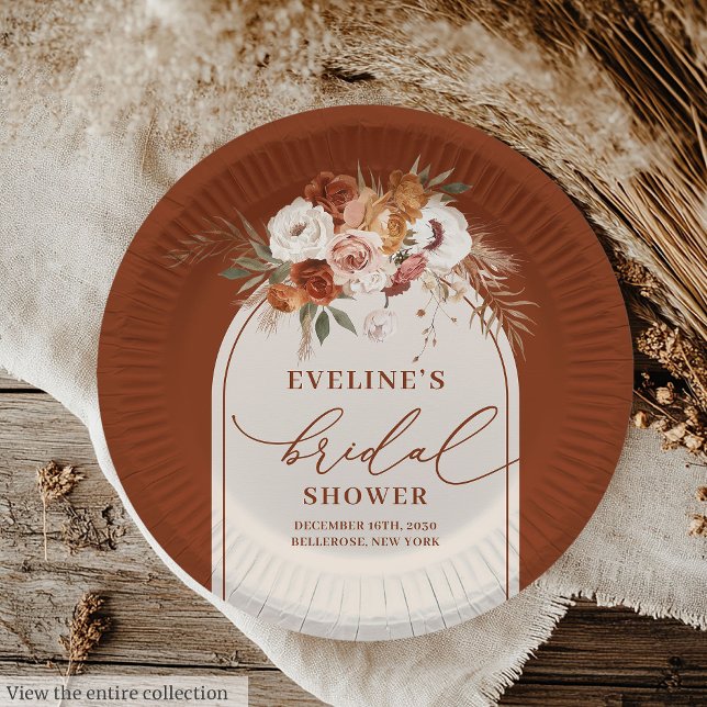 Elegante Terracotta Pampas boho Bridal Paper Telle Pappteller (Elegant terracotta pampas boho bridal paper plates

)