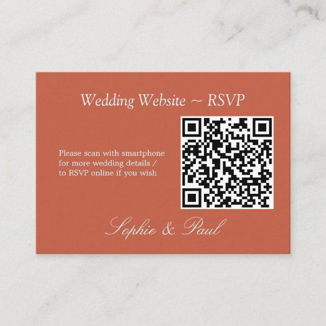 Elegante Terracotta QR Code Website RSVP Card Begleitkarte (Vorderseite)