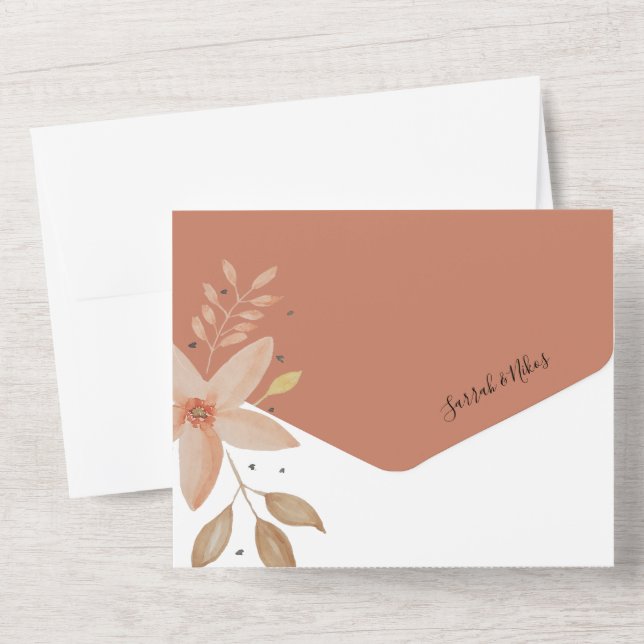 Elegante Terracotta Rodelbahn Blume All In One Einladung (Rückseite)