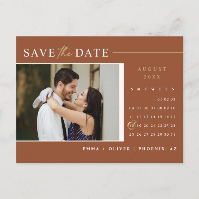 Elegante Terracotta Save the Date Kalender QR Code Postkarte (Vorderseite)