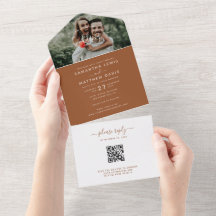 Elegante Terracotta Script Foto Wedding QR Code