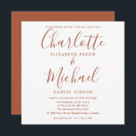 Elegante Terracotta Script Wedding Square Einladung<br><div class="desc">Dieses stilvolle Hochzeitsangebot mit eleganten,  charakteristischen Stilnamen kann mit Ihren Hochzeitsdetails in der modernen Terrakotta-Typografie personalisiert werden. Entwickelt von Thisisnotme©</div>