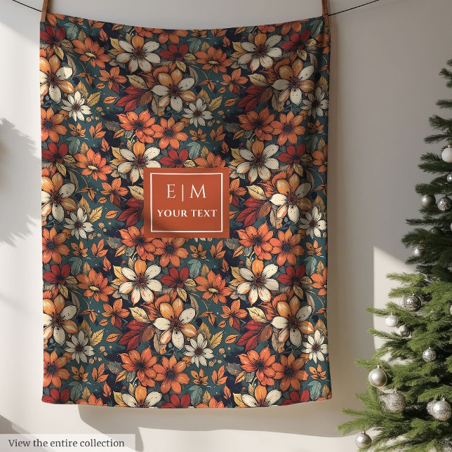 Elegante Terracotta tiefpastellgrüne Blume Fleecedecke (Elegant terracotta deep pastel green flowers Fleece Blanket )