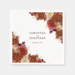 Elegante Terracotta und Elfenbeinküste Blume Hochz Serviette