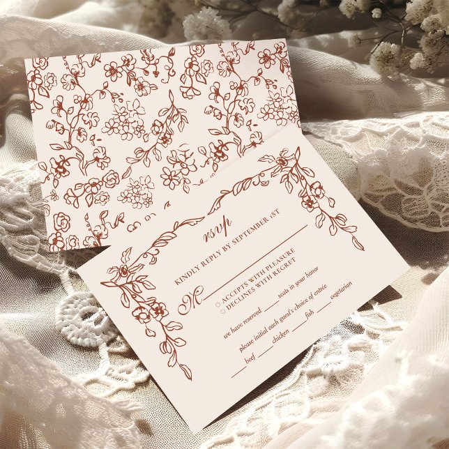Elegante Terracotta Vintage Hochzeit RSVP Karte (Von Creator hochgeladen)