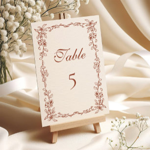 Elegante Terracotta Vintage Hochzeit Tischnummer
