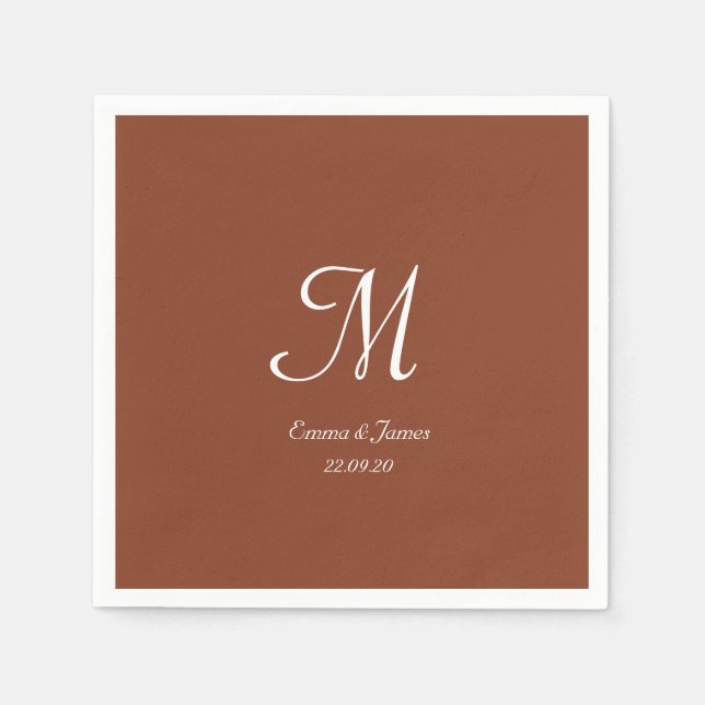 Elegante Terracotta & White Monogram Wedding Party Serviette (Vorderseite)