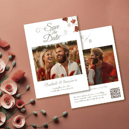 Elegante Terracotta Wildblumen Foto Hochzeit Save The Date