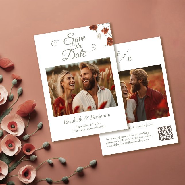 Elegante Terracotta Wildblumen Foto Hochzeit Save The Date (Von Creator hochgeladen)