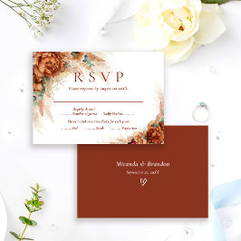 Elegante Terrakotta-Boho-Pampasgras-Hochzeit RSVP Karte