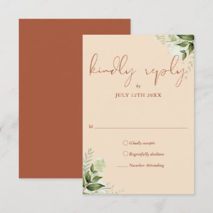 Elegante Terrakotta-Grünpflanzen-Blumen-Hochzeit RSVP Karte