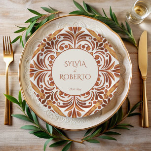 Elegante Terrakotta-Mexikanische Talavera-Hochzeit Pappteller