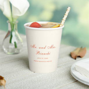 Elegante Terrakotta-Moderne Klassische Hochzeit Pappbecher