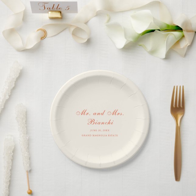 Elegante Terrakotta-Moderne Klassische Hochzeit Pappteller (Hochzeit)