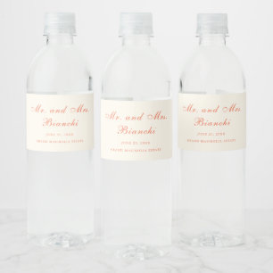 Elegante Terrakotta-Moderne Klassische Hochzeit Wasserflaschenetikett